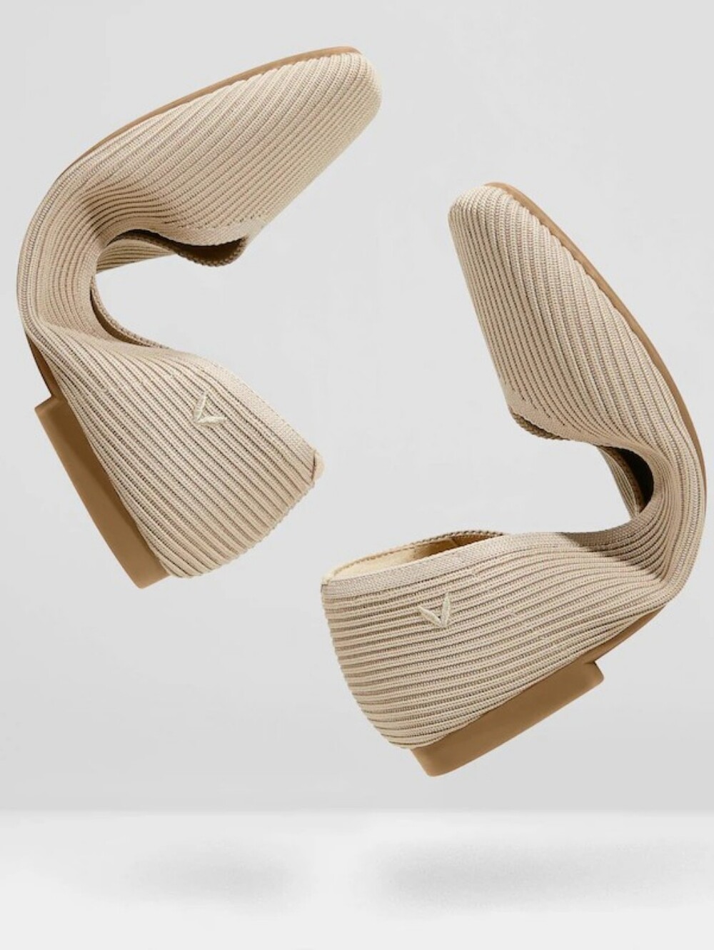 Vivaia Square-Toe V-Cut Flats (Margot 2.0 Beige Ribbed Knit Ballet Flats - Picture 2 of 11